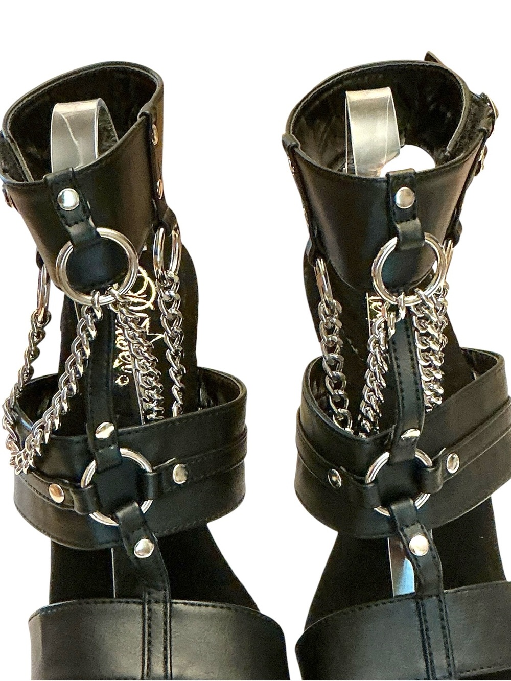 PLEASER Adore-761 Strappy T-Strap Metal Rings Chain Platform Dancer Sandal Sz-9 - Picture 6 of 16